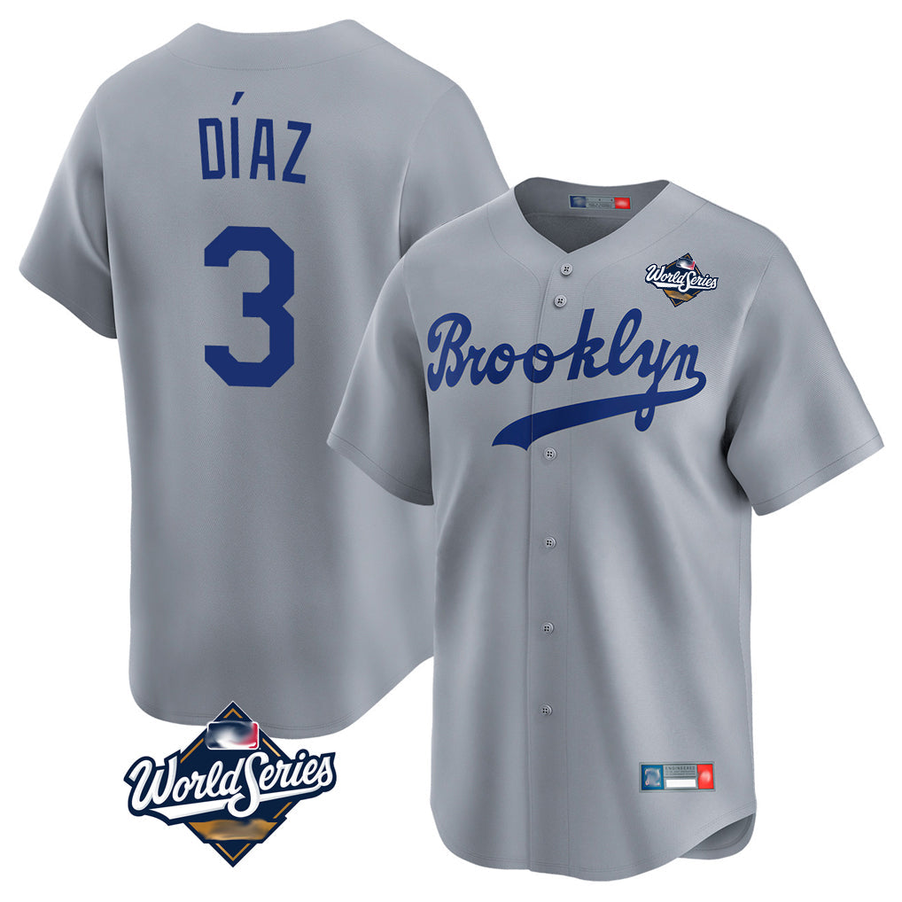 Davalo LA.Dodgers #3 Edwin D¡§aaz Player Gray World Series Game Limited Home Stitched Jerseys