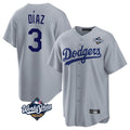 Davalo LA.Dodgers #3 Edwin D¡§aaz Player Gray World Series Game Stitched Jerseys