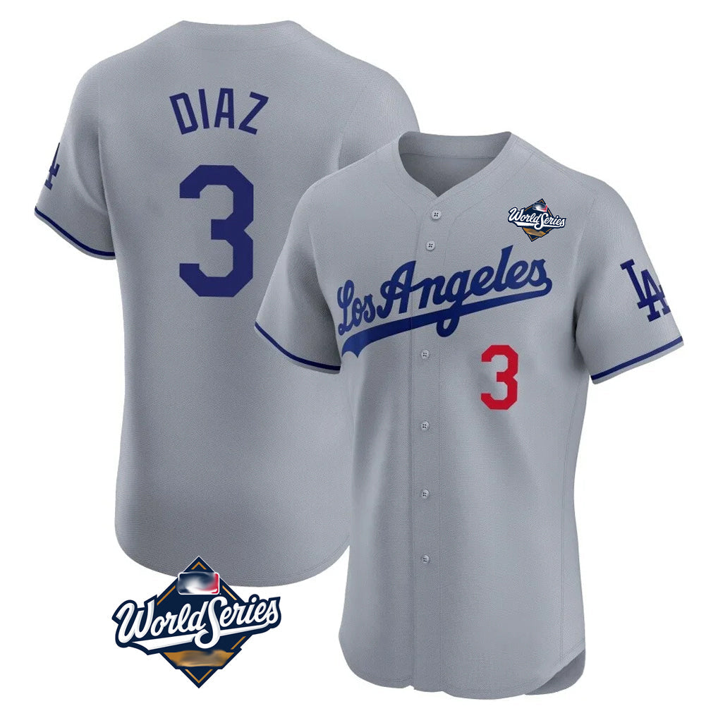 Davalo LA.Dodgers #3 Edwin D¡§aaz Player Gray World Series Limited Elite Home Stitched Jerseys
