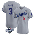 Davalo LA.Dodgers #3 Edwin D¡§aaz Player Gray World Series Limited Elite Home Stitched Jerseys