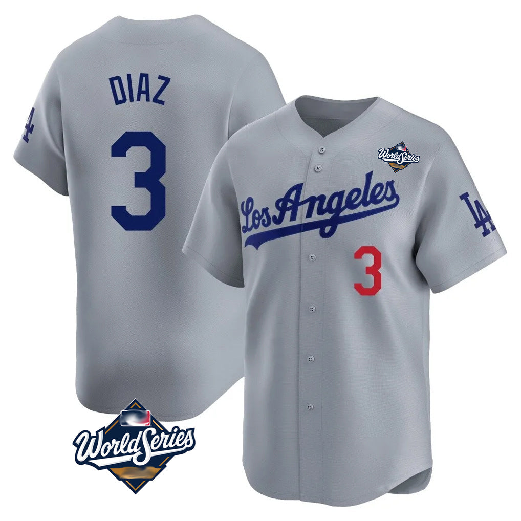 Davalo LA.Dodgers #3 Edwin D¡§aaz Player Gray World Series Limited Home Stitched Jerseys