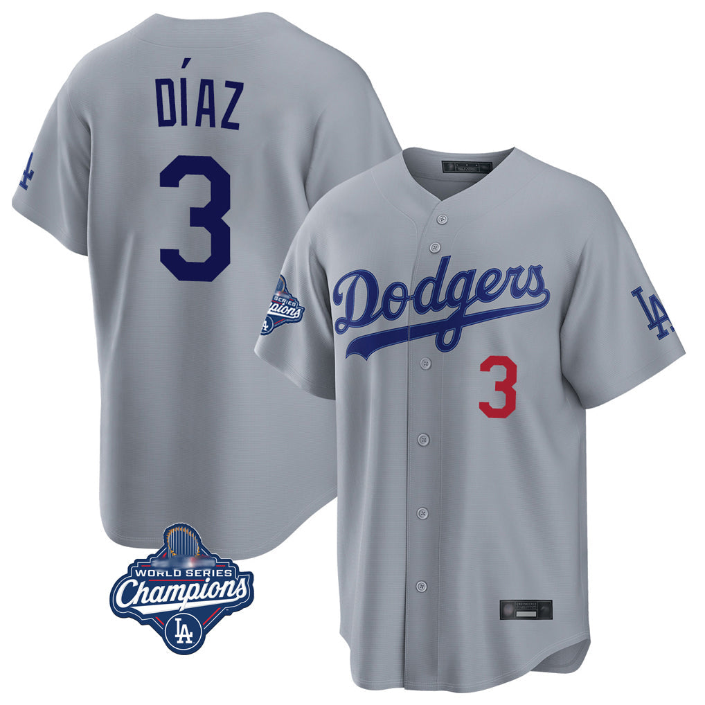 Davalo LA.Dodgers #3 Edwin D¡§aaz Player Gray World Series Meet Game Home Stitched Jerseys