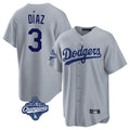 Davalo LA.Dodgers #3 Edwin D¡§aaz Player Gray World Series Meet Game Stitched Jerseys