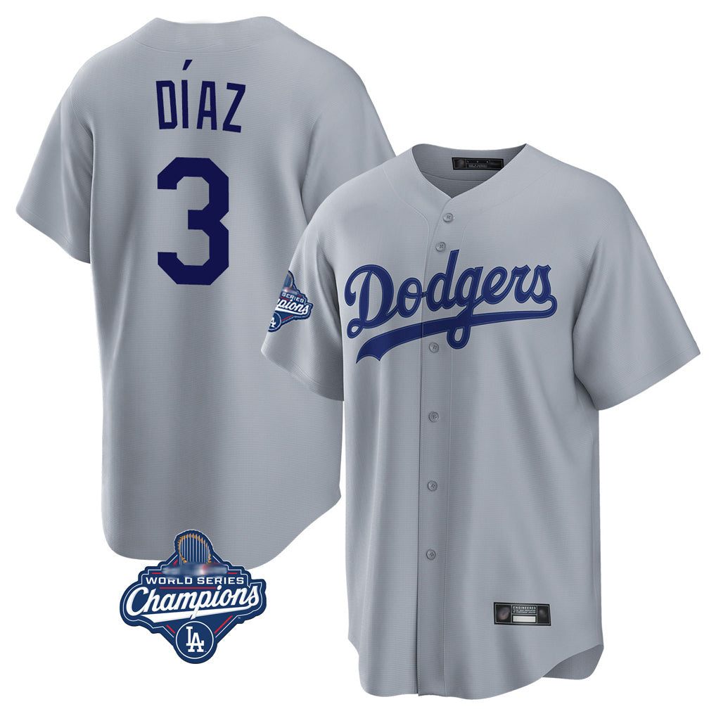 Davalo LA.Dodgers #3 Edwin D¡§aaz Player Gray World Series Meet Game Stitched Jerseys