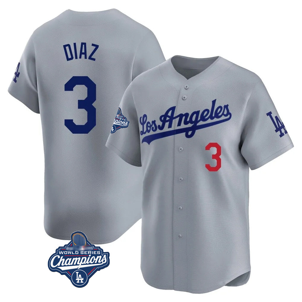 Davalo LA.Dodgers #3 Edwin D¡§aaz Player Gray World Series Meet Limited Home Stitched Jerseys
