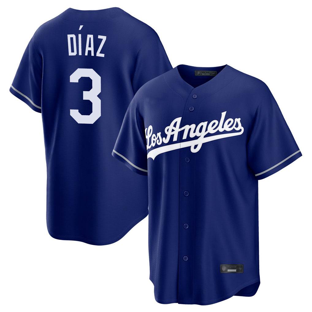 Davalo LA.Dodgers #3 Edwin D¡§aaz Player Royal Game Stitched Jerseys