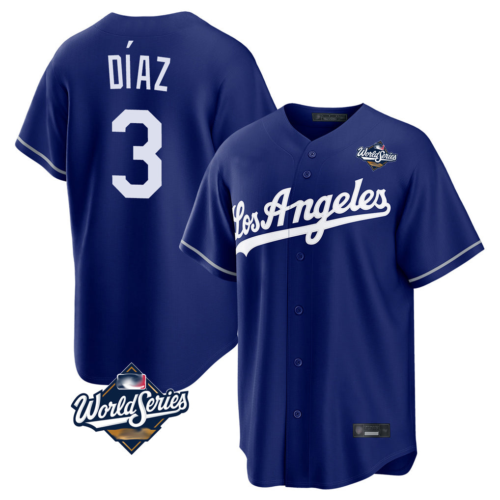 Davalo LA.Dodgers #3 Edwin D¡§aaz Player Royal World Series Game Stitched Jerseys