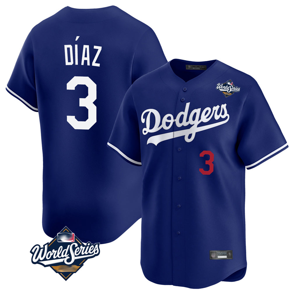 Davalo LA.Dodgers #3 Edwin D¡§aaz Player Royal World Series Limited Home Stitched Jerseys