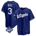 Davalo LA.Dodgers #3 Edwin D¡§aaz Player Royal World Series Meet Game Stitched Jerseys