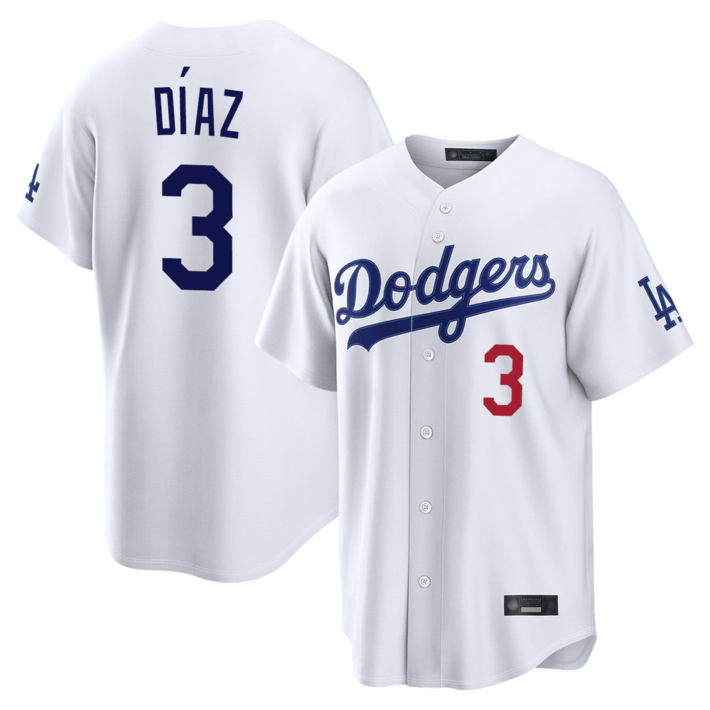 Davalo LA.Dodgers #3 Edwin D¡§aaz Player White Home Game Stitched Jerseys
