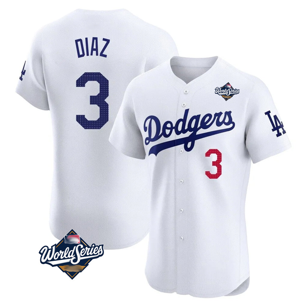 Davalo LA.Dodgers #3 Edwin D¡§aaz Player White World Series Limited Elite Home Stitched Jerseys