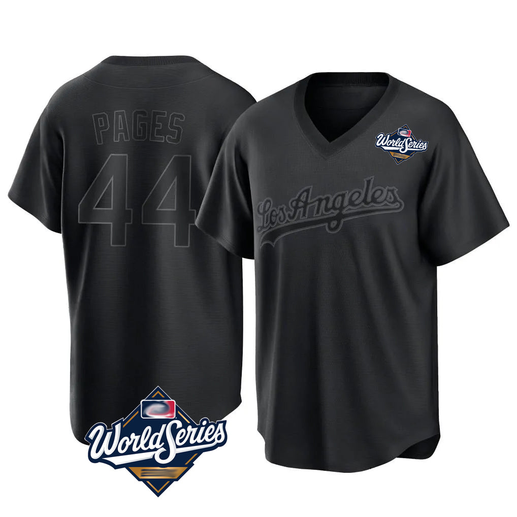 Davalo LA.Dodgers #44 Andy Pages Player Black World Series Pitch Fashion T-shirt Stitched Jerseys