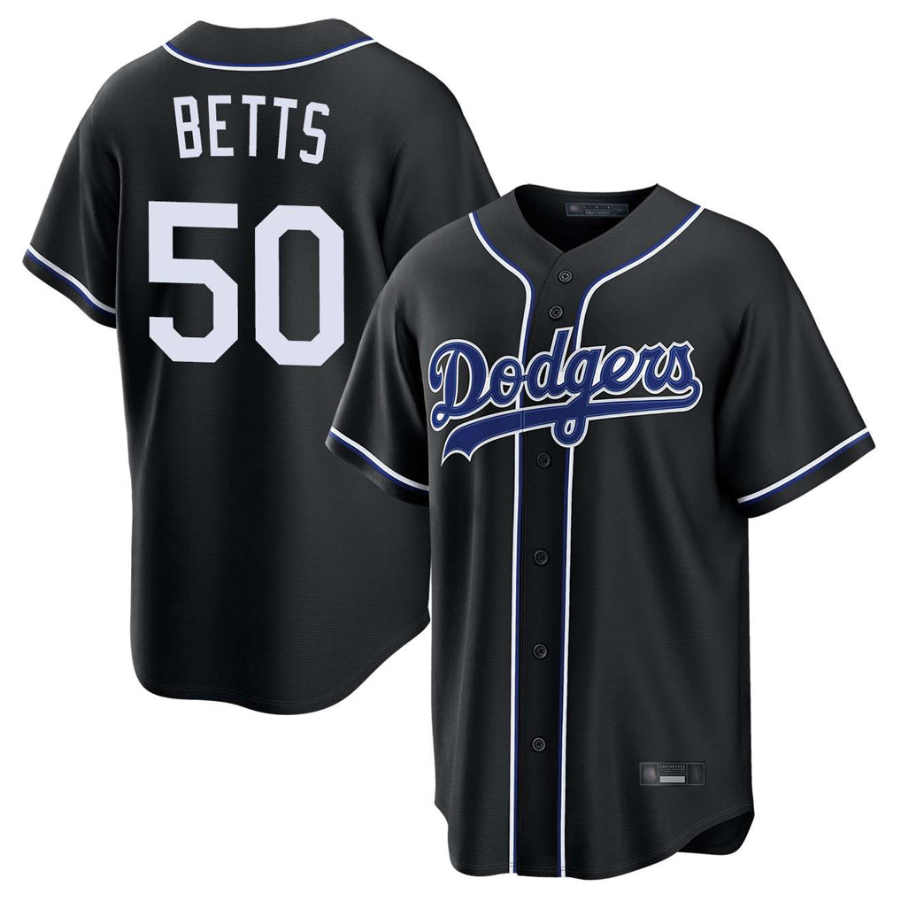 Davalo LA.Dodgers #50 Mookie Betts Player Black Carbon Limited Home Stitched Jerseys