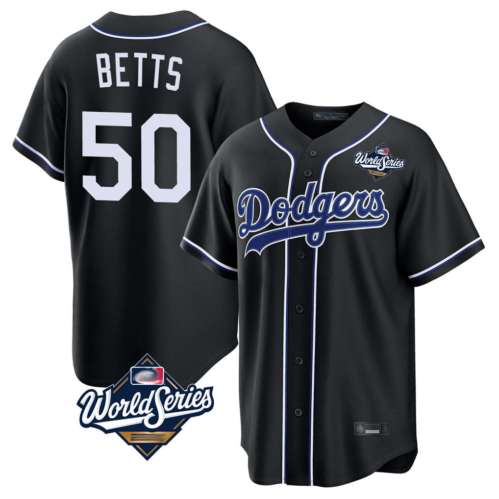 Davalo LA.Dodgers #50 Mookie Betts Player Black World Series Carbon Limited Home Stitched Jerseys