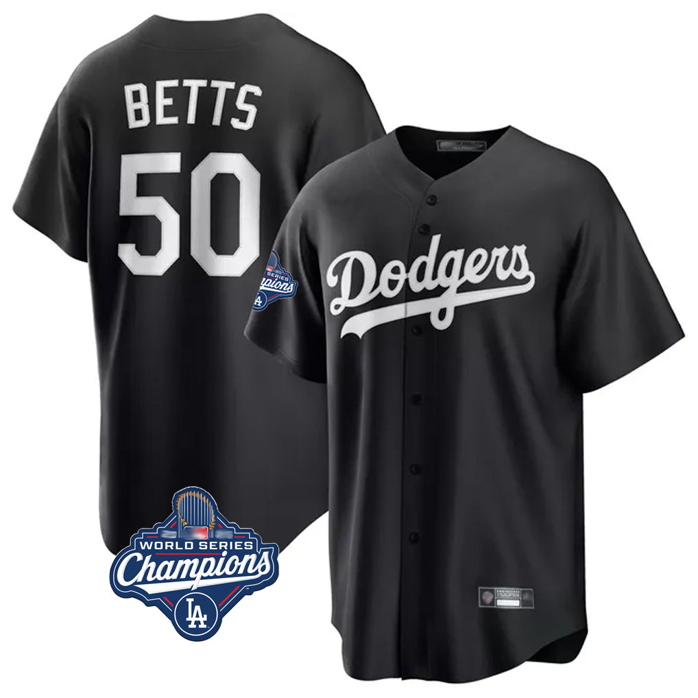 Davalo LA.Dodgers #50 Mookie Betts Player Black World Series Meet Carbon Limited Game Stitched Jerseys