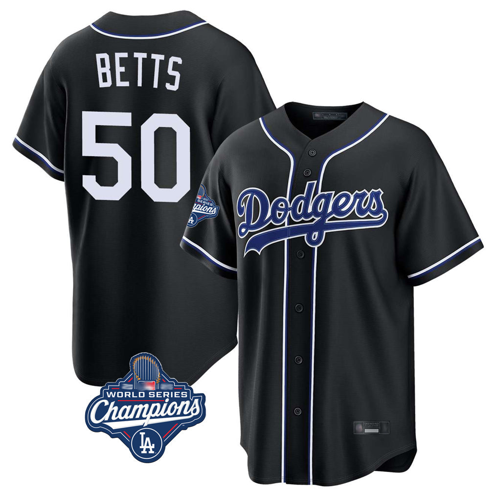 Davalo LA.Dodgers #50 Mookie Betts Player Black World Series Meet Carbon Limited Home Stitched Jerseys