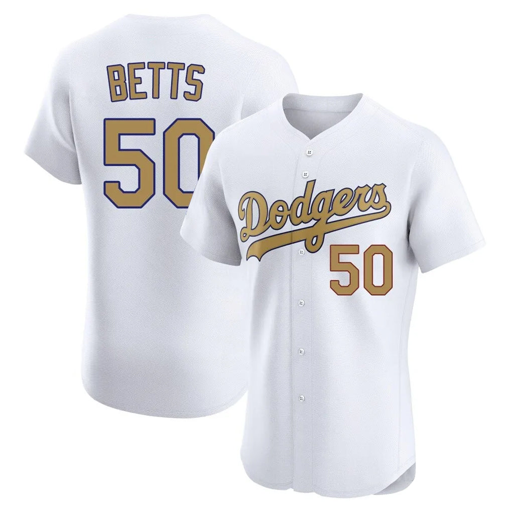 Davalo LA.Dodgers #50 Mookie Betts Player Gold Limited Elite Home Stitched Jerseys