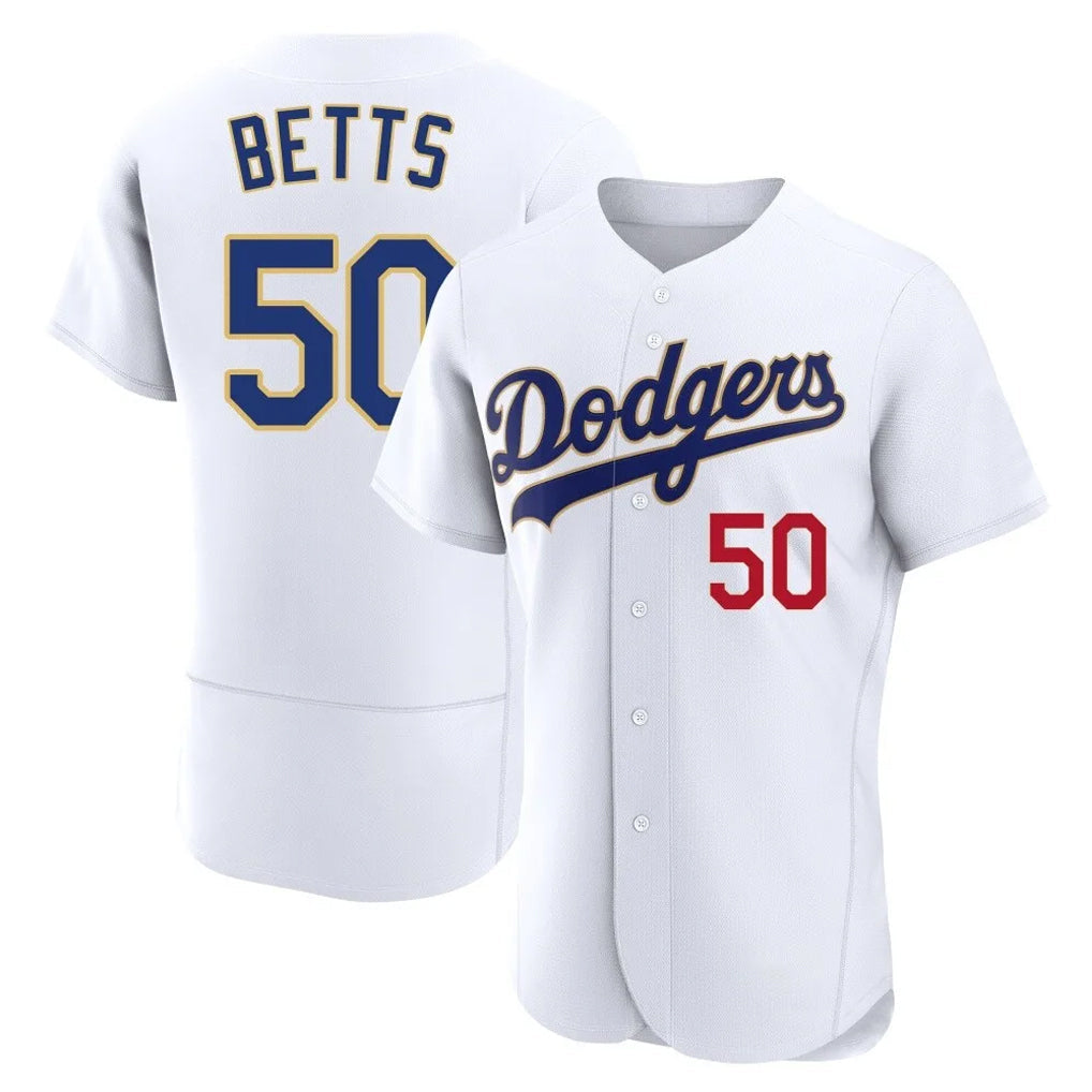 Davalo LA.Dodgers #50 Mookie Betts Player Gold White 2026 Collection Stadium Limited Elite Stitched Jerseys