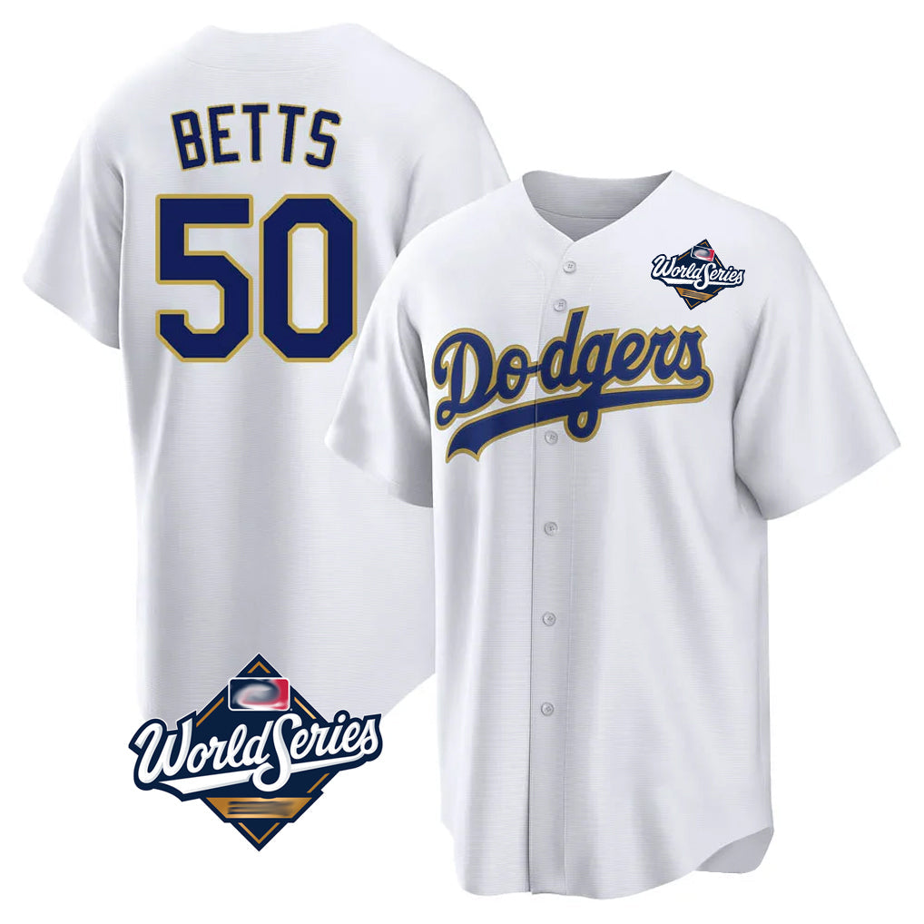 Davalo LA.Dodgers #50 Mookie Betts Player Gold White World Series 2026 Collection Stadium Game Stitched Jerseys