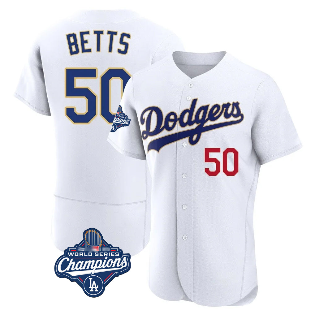 Davalo LA.Dodgers #50 Mookie Betts Player Gold White World Series Meet 2026 Collection Stadium Limited Elite Stitched Jerseys