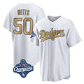 Davalo LA.Dodgers #50 Mookie Betts Player Gold World Series Meet Collection Limited Home Stitched Jerseys