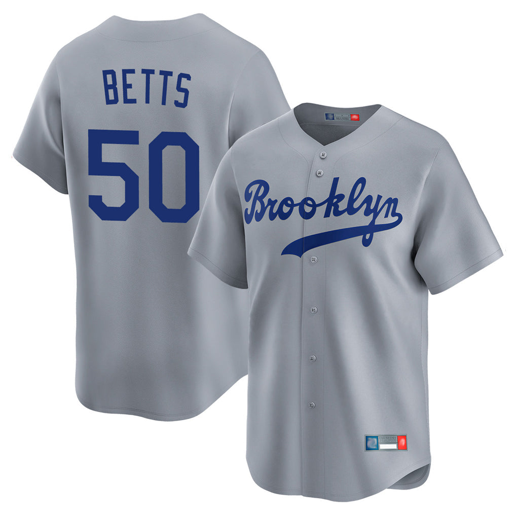 Davalo LA.Dodgers #50 Mookie Betts Player Gray Game Limited Home Stitched Jerseys