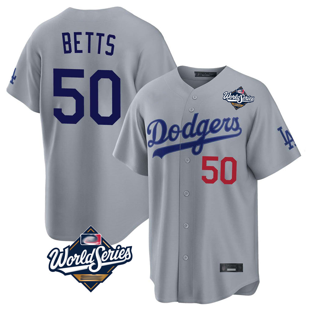 Davalo LA.Dodgers #50 Mookie Betts Player Gray World Series Game Home Stitched Jerseys