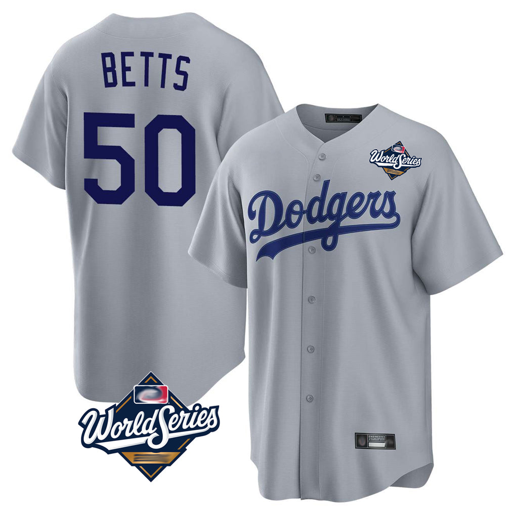 Davalo LA.Dodgers #50 Mookie Betts Player Gray World Series Game Stitched Jerseys