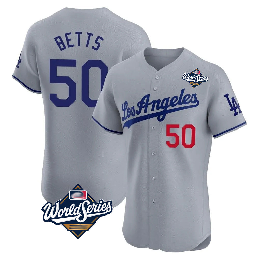 Davalo LA.Dodgers #50 Mookie Betts Player Gray World Series Limited Elite Home Stitched Jerseys