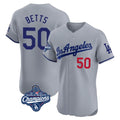 Davalo LA.Dodgers #50 Mookie Betts Player Gray World Series Meet Limited Elite Home Stitched Jerseys