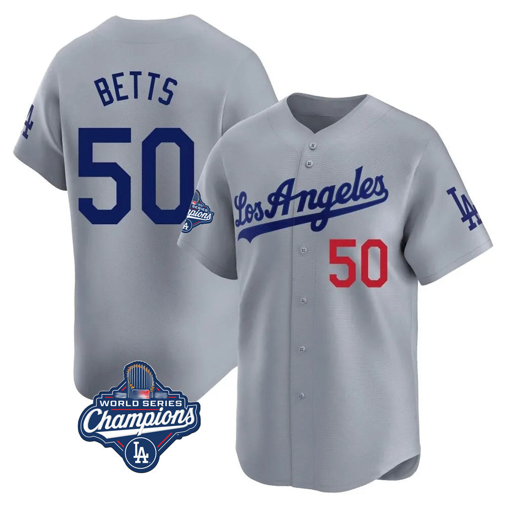 Davalo LA.Dodgers #50 Mookie Betts Player Gray World Series Meet Limited Home Stitched Jerseys