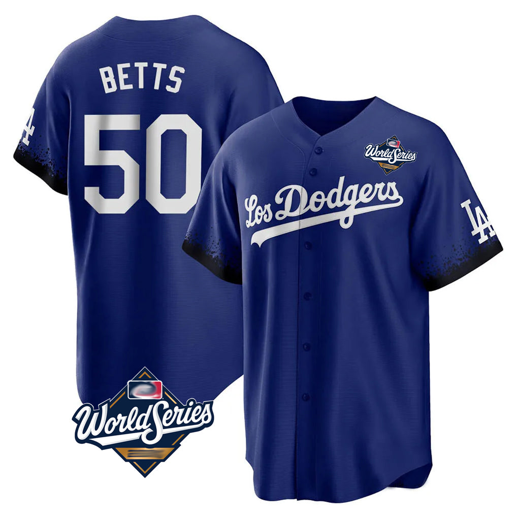 Davalo LA.Dodgers #50 Mookie Betts Player Royal World Series City Connect Home Game Stitched Jerseys