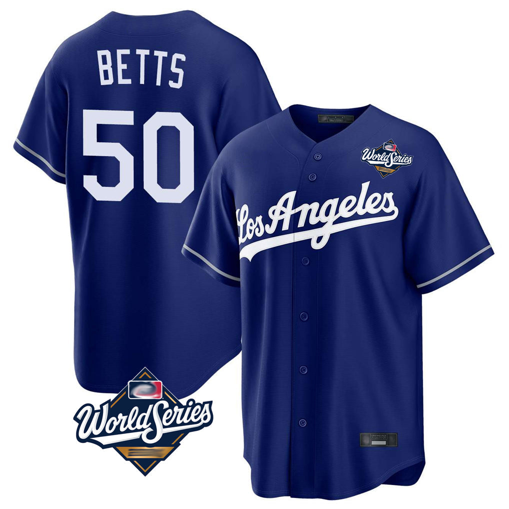Davalo LA.Dodgers #50 Mookie Betts Player Royal World Series Game Stitched Jerseys