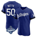Davalo LA.Dodgers #50 Mookie Betts Player Royal World Series Meet City Connect Elite Home Stitched Jerseys
