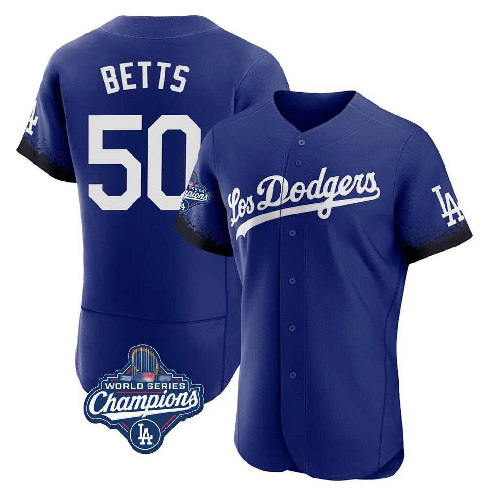 Davalo LA.Dodgers #50 Mookie Betts Player Royal World Series Meet City Connect Elite Home Stitched Jerseys
