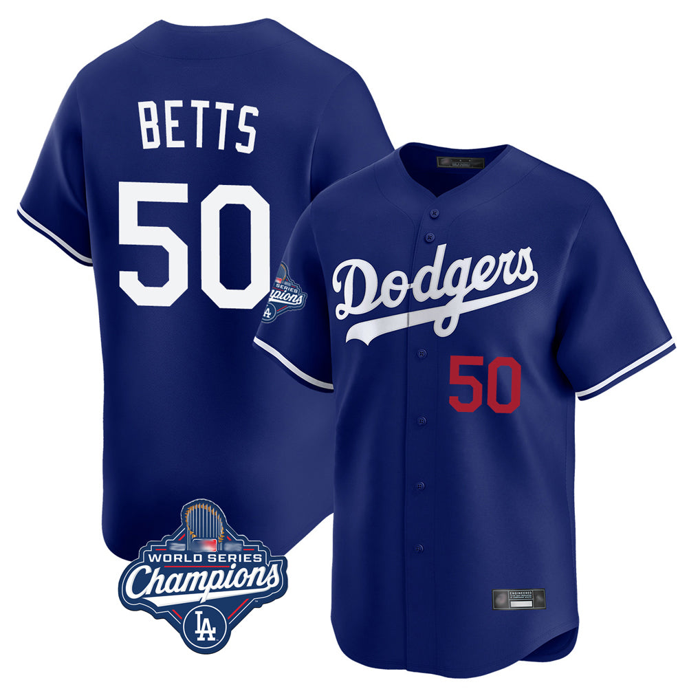Davalo LA.Dodgers #50 Mookie Betts Player Royal World Series Meet Limited Home Stitched Jerseys