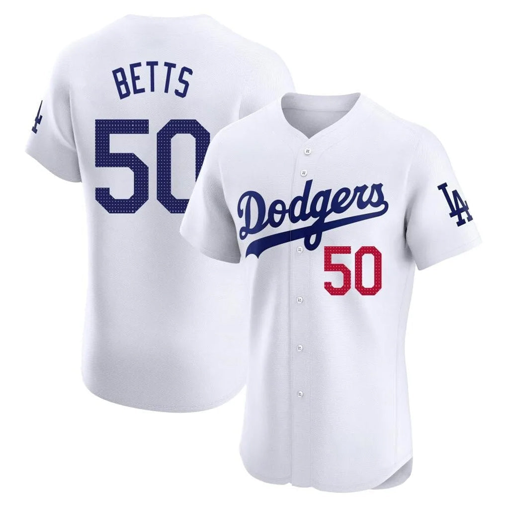 Davalo LA.Dodgers #50 Mookie Betts Player White Limited Elite Home Stitched Jerseys