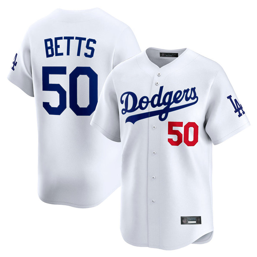 Davalo LA.Dodgers #50 Mookie Betts Player White Limited Home Stitched Jerseys