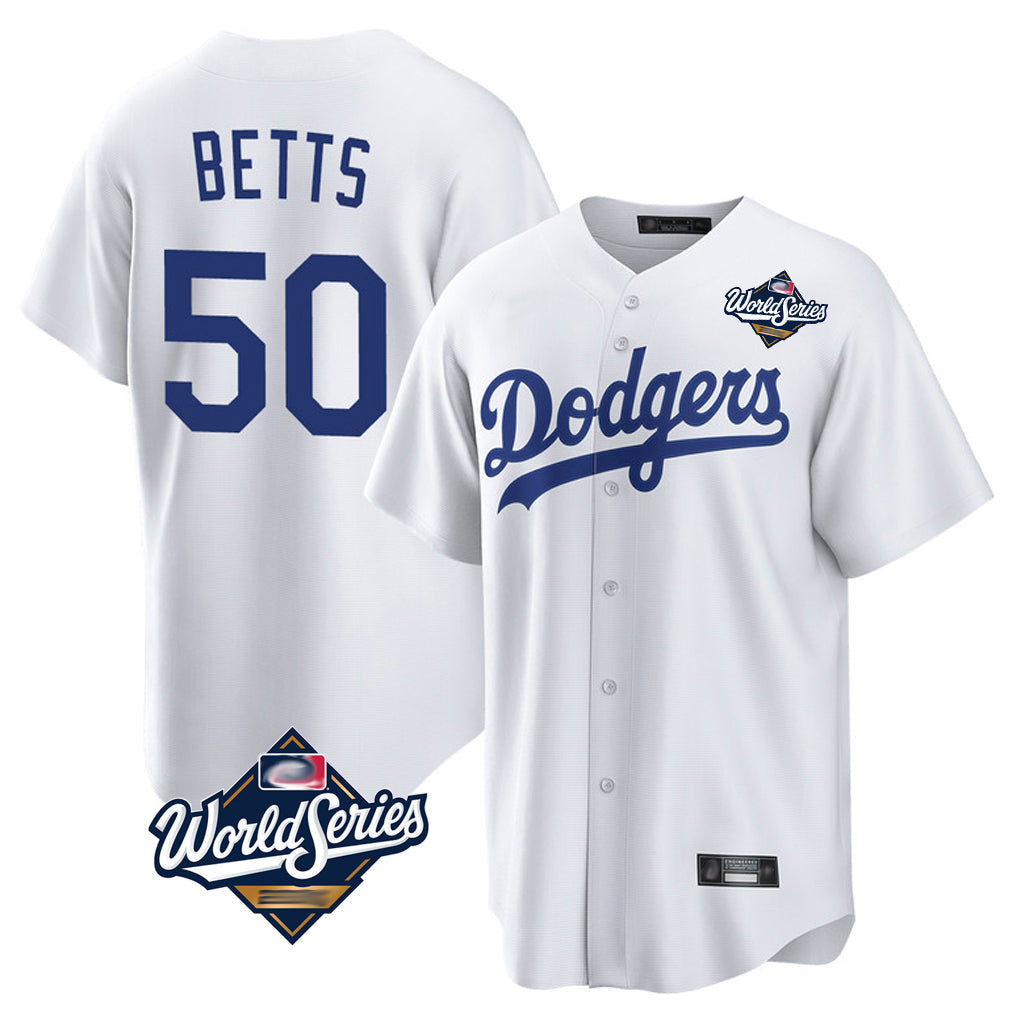 Davalo LA.Dodgers #50 Mookie Betts Player White World Series Game Home Stitched Jerseys