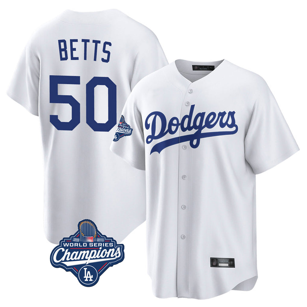 Davalo LA.Dodgers #50 Mookie Betts Player White World Series Meet Game Home Stitched Jerseys