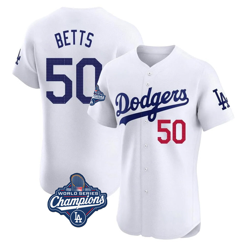 Davalo LA.Dodgers #50 Mookie Betts Player White World Series Meet Limited Elite Home Stitched Jerseys