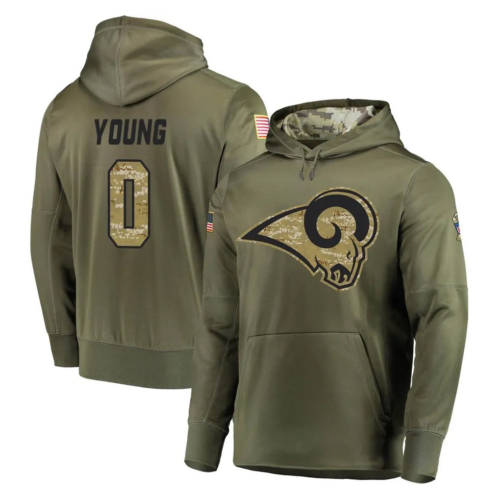 Davalo LA.Rams #0 Byron Young Player Olive Salute to Service Pullover Hoodies Home Game Stitched Jerseys
