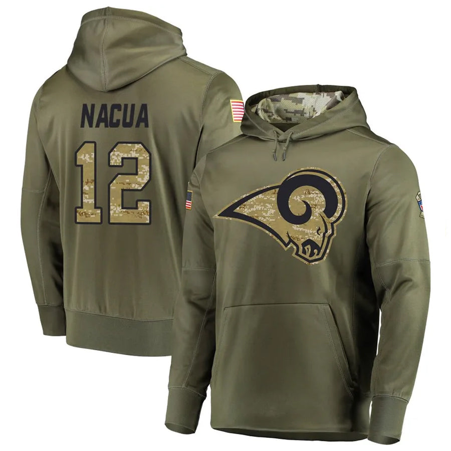 Davalo LA.Rams #12 Puka Nacua Player Salute to Service Olive Hoodies Stitched Jerseys