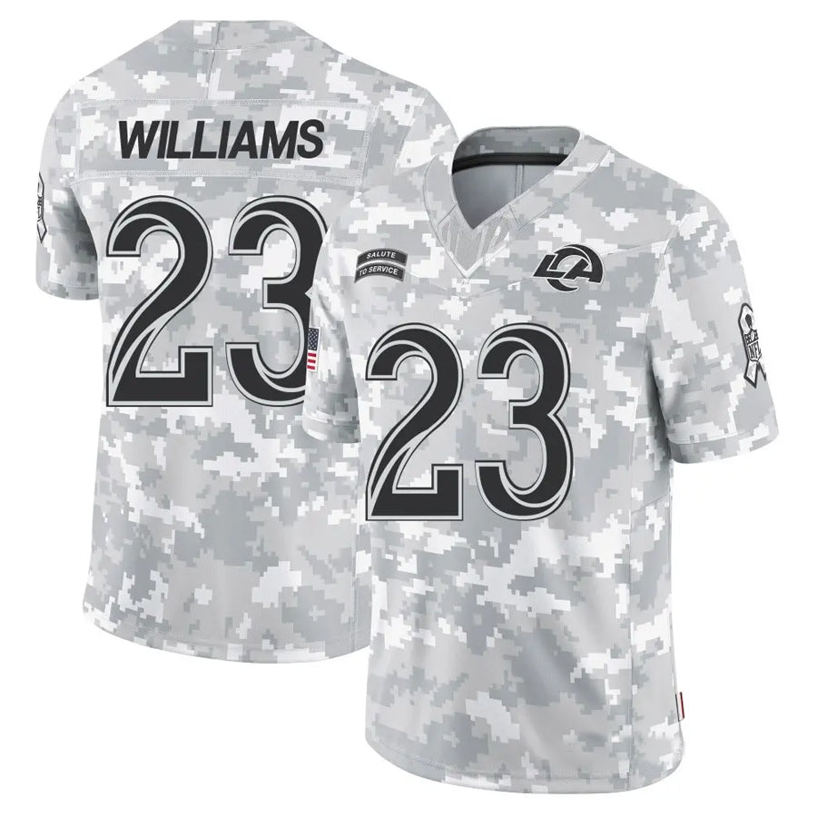 Davalo LA.Rams #23 Kyren Williams Player Arctic Camo Salute to Service Limited Stitched Jerseys