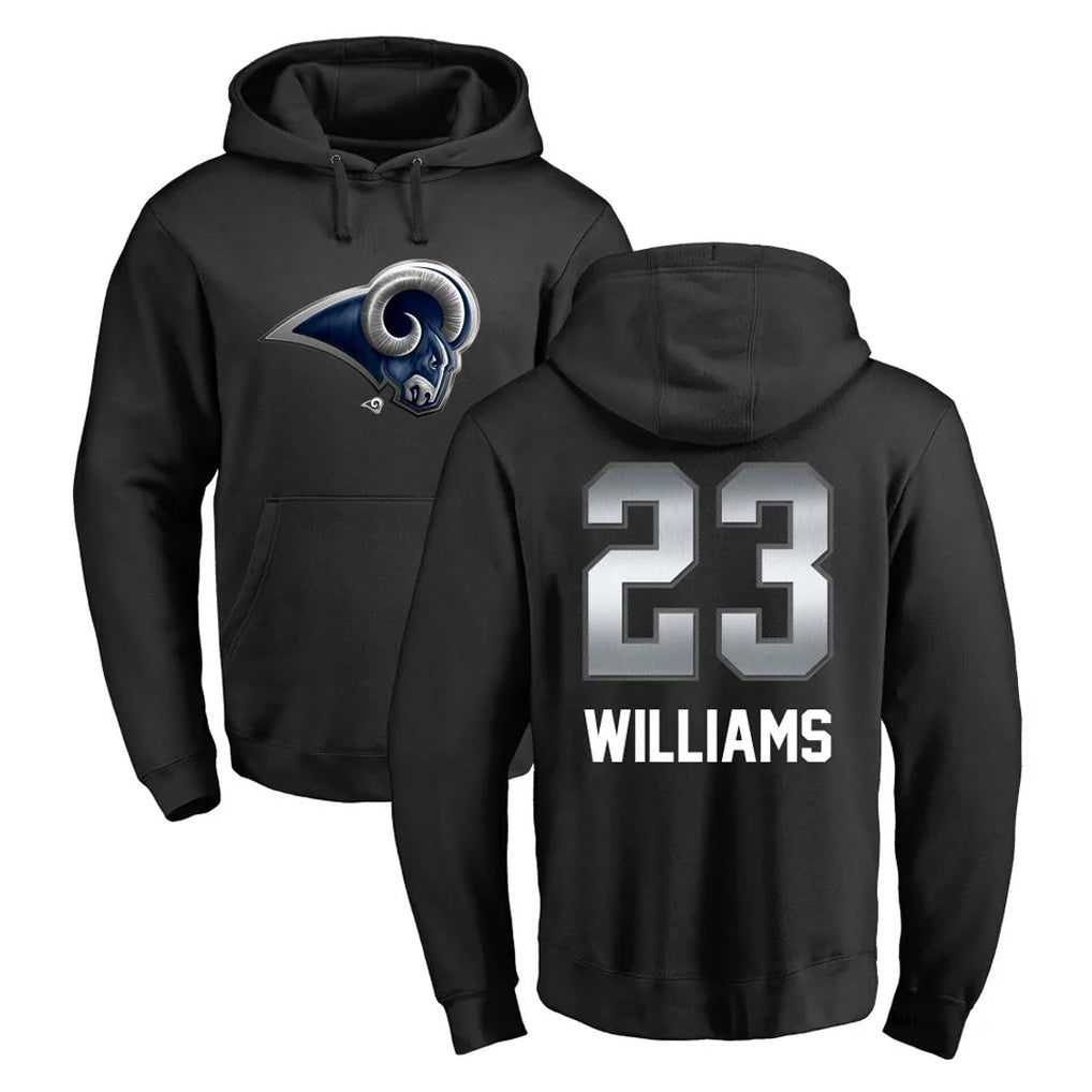 Davalo LA.Rams #23 Kyren Williams Player Black Pullover Hoodie Limited Game Stitched Jerseys