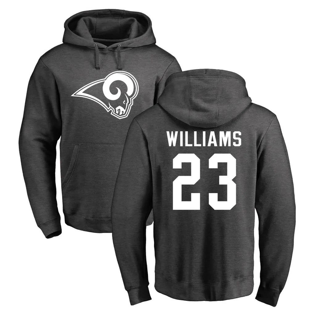 Davalo LA.Rams #23 Kyren Williams Player Gray Pullover Hoodie Limited Game Stitched Jerseys