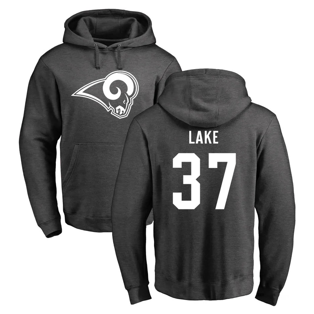 Davalo LA.Rams #37 Quentin Lake Player Gray Pullover Hoodie Limited Game Stitched Jerseys
