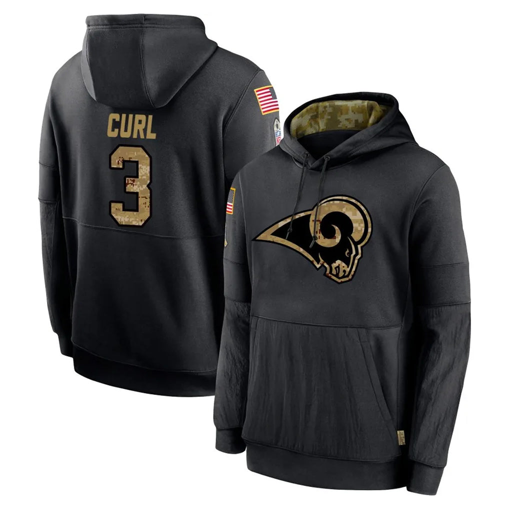 Davalo LA.Rams #3 Kam Curl Player Black Salute to Service Hoodies Limited Game Stitched Jerseys