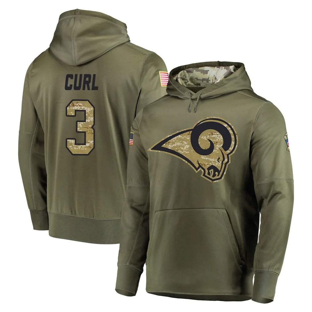 Davalo LA.Rams #3 Kam Curl Player Olive Salute to Service Pullover Hoodies Home Game Stitched Jerseys