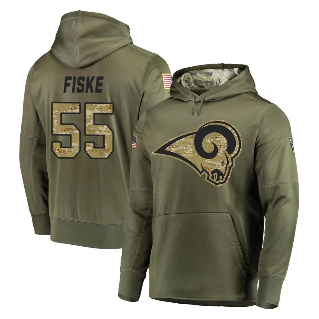 Davalo LA.Rams #55 Braden Fiske Player Olive Salute to Service Pullover Hoodies Home Game Stitched Jerseys